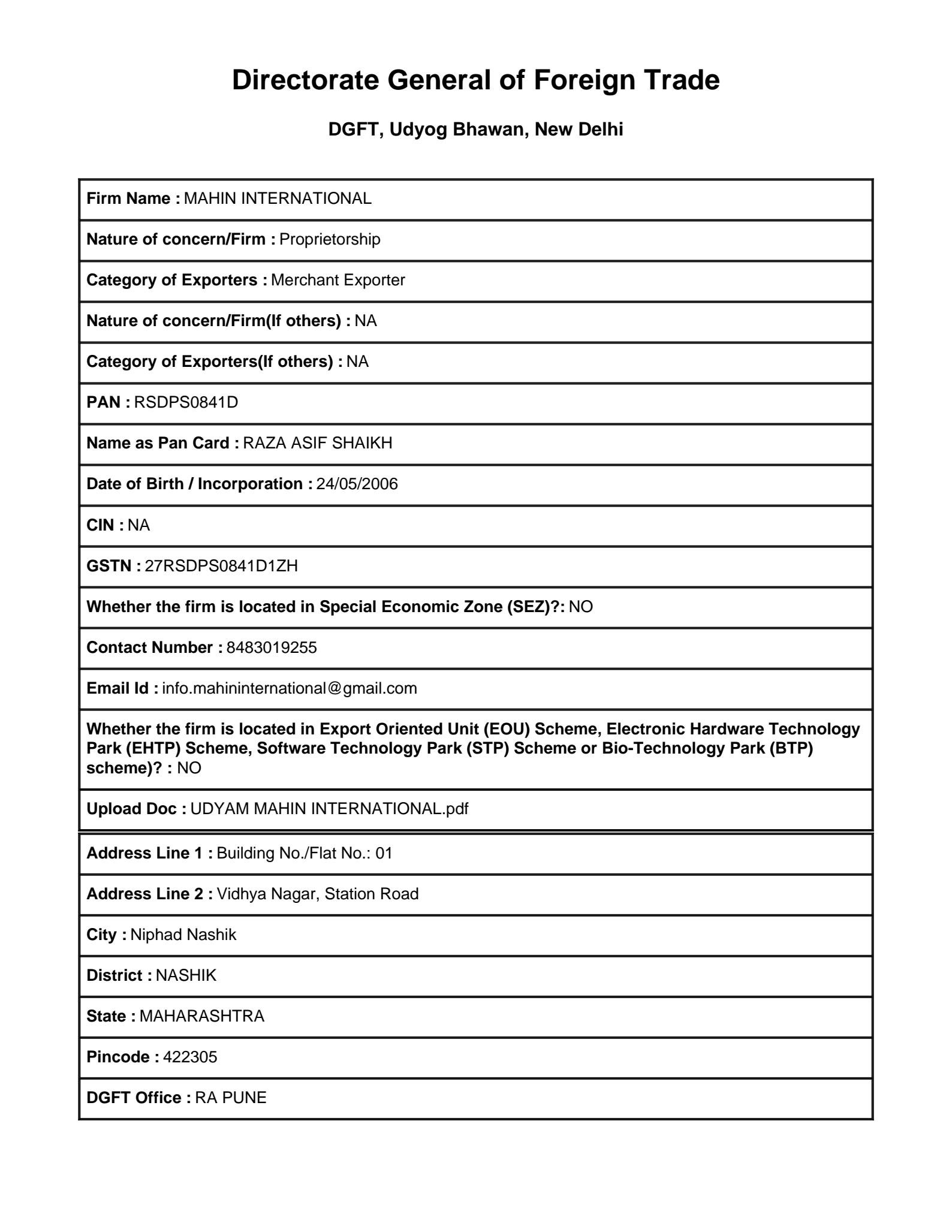 DRFA Certificate preview